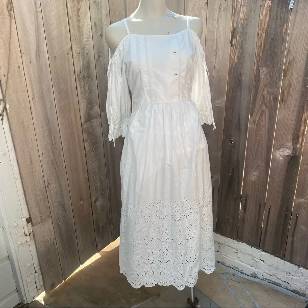 ULLA JOHNSON Narcisa cold-shoulder broderie anglaise cotton maxi dress size 8